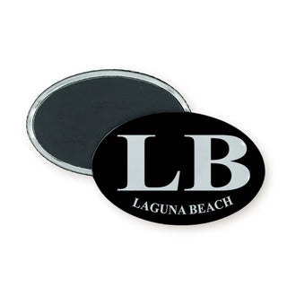 Laguna Beach Euro Black Fill White Letters Oval Badge Magnet