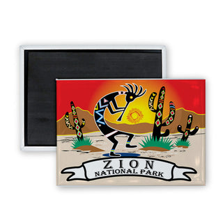 Zion National Park   Kokopelli Desert Scene Rectangle Badge Magnet