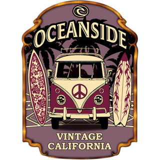Oceanside  California   Vintage Surfboard Bus Front View Sticker