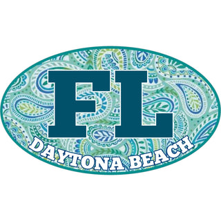OK4 Daytona Beach Euro Oval with Paisley Background  Sticker
