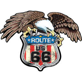 Route 66   Eagle Holding Flag Shield Sticker