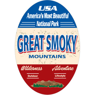 OK4 Great Smoky Mountains Blue Tan Red Oval (00291) Sticker