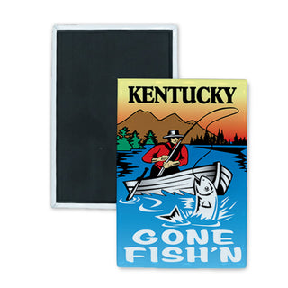 Kentucky   Vintage Gone Fishin Rectangle Badge Magnet