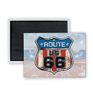 Route 66   Flag Shield Rectangle Badge Magnet
