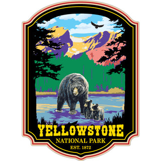 Yellowstone National Park Bear Family in Mountain Stream Sticker