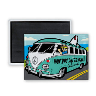 Huntington Beach  California Bus Corner View Surfboard Rectangle Badge Magnet
