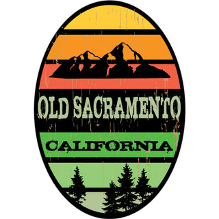Old Sacramento  California   Striped Vertical Oval with Trees Sticker