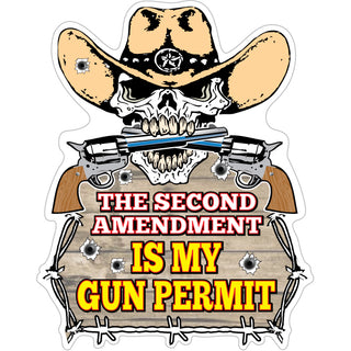 Novelty   Gun Permit Skull Sticker
