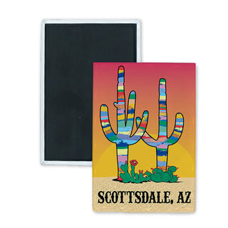 Scottsdale  AZ   Colorful Cactus Rectangle Badge Magnet