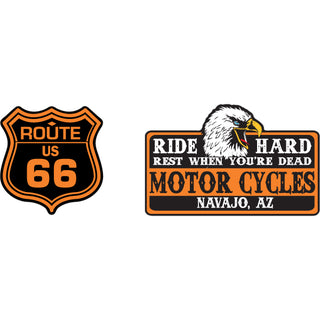 Navajo AZ Route 66 2Up Orange Shield and Ride Hard Sign Sticker