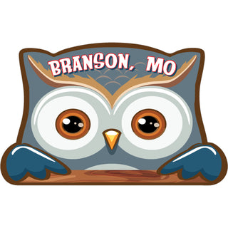 Branson  MO Owl Looking Over   Postcard Sized Sticker Sticker