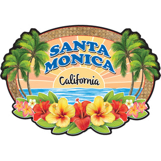 OK4 SANTA MONICA PALMS FLOWERS OVAL Sticker