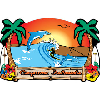 Cayman Islands B.W.I Surfer Dolphin Scene Sticker