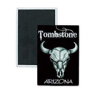Tombstone Arizona Steer Skull Rectangle Badge Magnet
