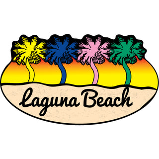 Laguna Beach CA 4 Colored Palm Trees on Sand Oval Sticker