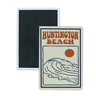 HUNTINGTON BEACH WAVE SUN BLACK AND ORANGE Rectangle Badge Magnet