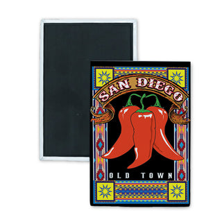 Old Town San Diego   3 Chili Peppers Vertical Rectangle Badge Magnet