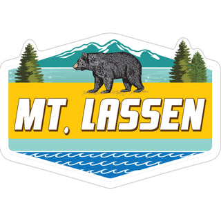 Mt. Lassen   Bear on Gold with Teal Mountains Sticker