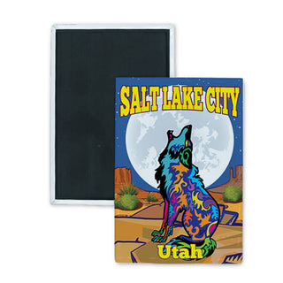 Salt Lake City  Utah   Colorful Howling Coyote Rectangle Badge Magnet