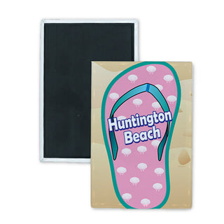 Huntington Beach Pink Shell Print Flip Flop Vertical Rectangle Badge Magnet