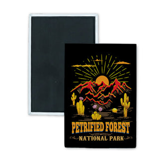 Petrified Forest National Park   Black and Orange Desert Rectangle Badge Magnet