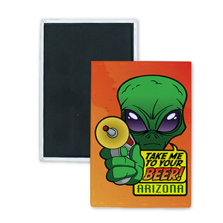 Arizona   Beer Alien Rectangle Badge Magnet