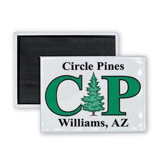 Circle Pines   CP Williams  AZ Fat Letters w Pine Tree Rectangle Badge Magnet