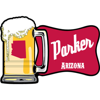 Parker  Arizona   Red Sign Beer Mug Sticker