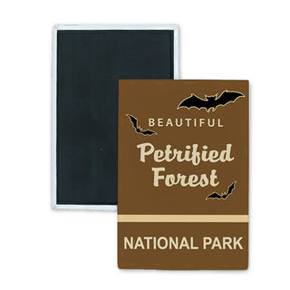 Petrified Forest National Park   Brown Angle Sign with Bats Rectangle Badge Magnet