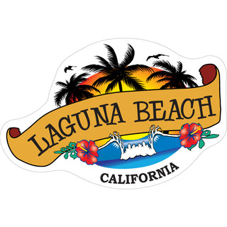Laguna Beach  CA   Scroll Banner With Wave & Palm Trees Sticker