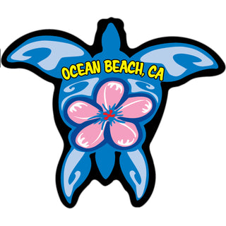 OK4 Ocean Beach  CA Blue Turtle Pink Flower (00102) Sticker