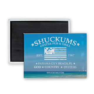 Shuckums Oyster Pub Beach Scene Rectangle Badge Magnet
