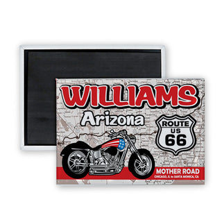 Williams AZ Route 66 Motorcycle Bike on Map Mother Road Rectangle Badge Magnet