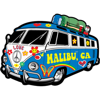 OK4 Malibu  CA Hippie Bus w Camping Gear (00472) Sticker