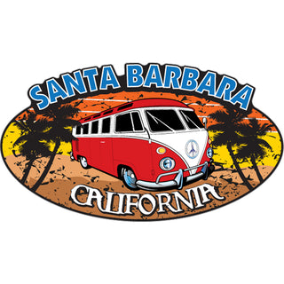 OK4 Santa Barbara Red Bus Corner View on Oval mini Sticker
