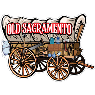 Old Sacramento   Covered Wagon with Supplies Sticker