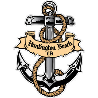 Huntington Beach  CA   Anchor with Rope and Banner Sticker