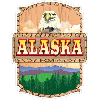 Alaska Wood Eagle Sign Sticker