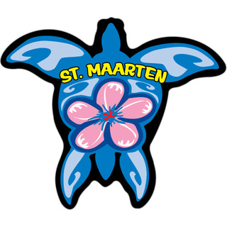 St. Maarten   Blue Turtle with Pink Flower Vertical Sticker
