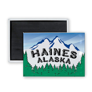 Haines  Alaska Trees and Mountains Rectangle Badge Magnet