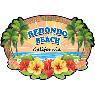 Redondo Beach  California   Wicker Hibiscus Oval Sticker
