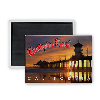 Huntington Beach  California Sunset Pier Photo Rectangle Badge Magnet