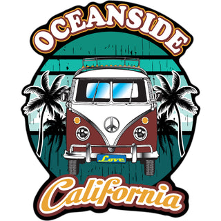 OK4 Oceanside CA Burgundy Bus Front View on Circle (00162) Sticker