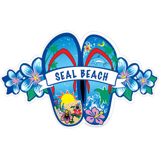 Seal Beach CA Blue Flower Flip Flops Sticker