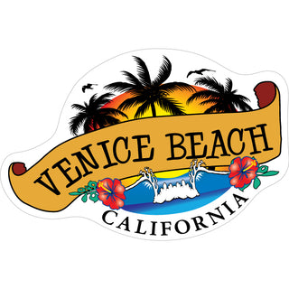 Venice Beach  California   Wave & Palm Trees Scroll Banner Sticker