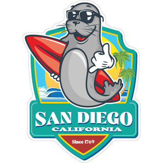 San Diego  California   Seal Surfer Hangloose Sticker