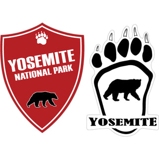Yosemite National Park   Red Shield & Bear Paw 2 in 1 Sticker