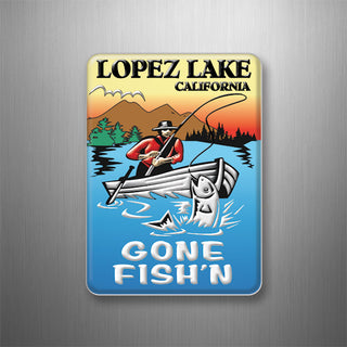 Lopez Lake  CA Gone Fish'n Guy in Boat (00269)   plastic magnet (working) 3D Magnet
