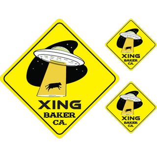 Baker  CA Alien Cow Lifting Sign Sticker
