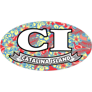 Catalina Island CI Euro Oval with Floral Background Sticker
